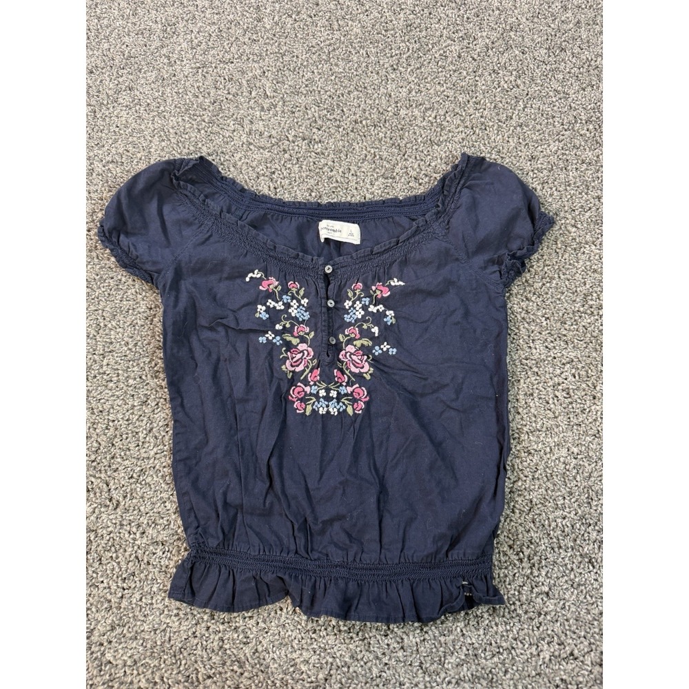 Vintage Y2K Abercrombie & Fitch Peasant Blouse Kids Size Large Blue